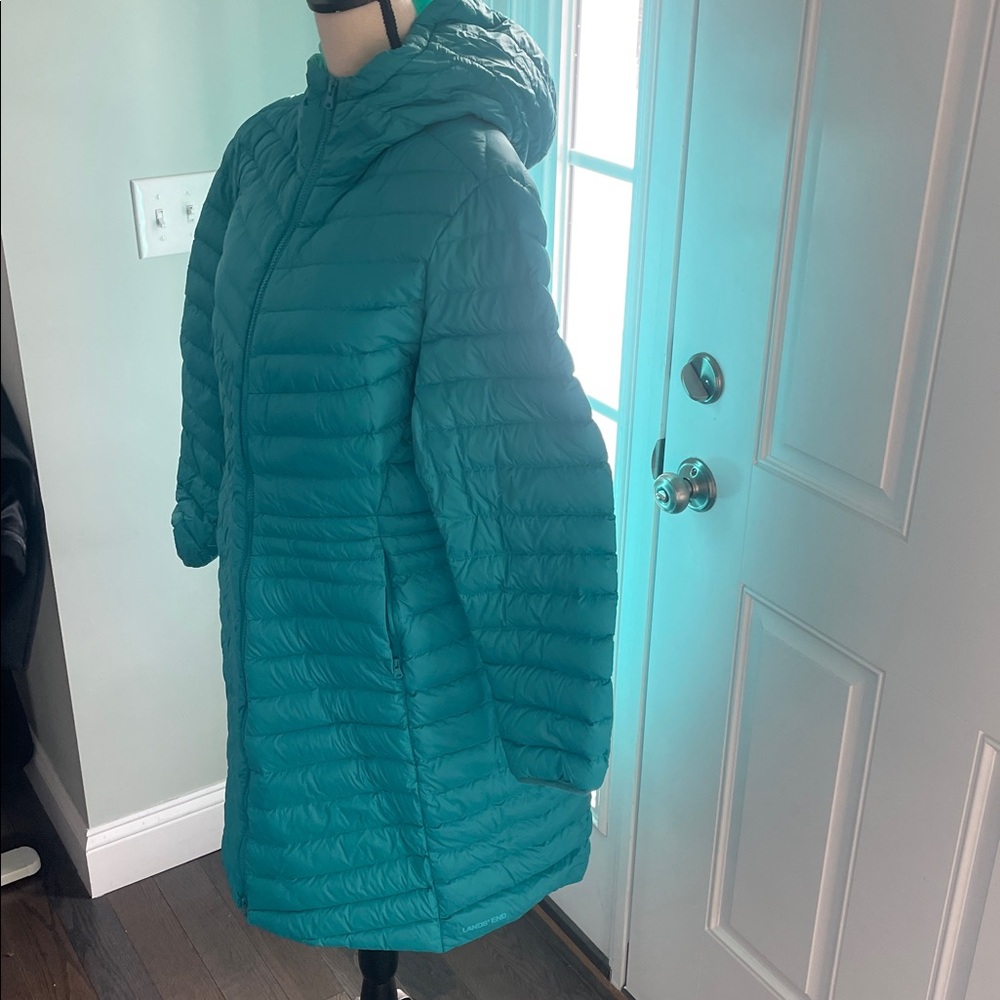 Lands' End Aqua Hooded Puffer Jacket - Picture 2 of 5